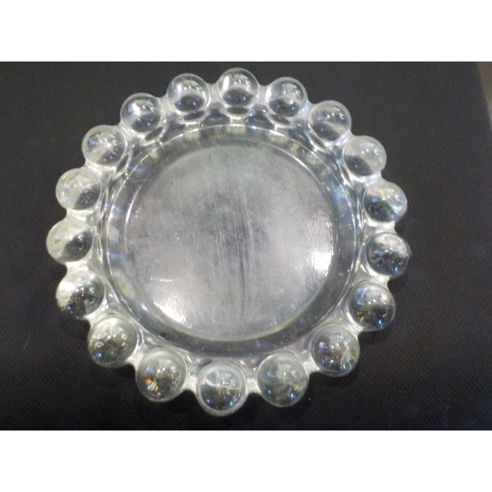 Vintage 1950's Heavy Hobnob Clear Glass Round Ashtray 7 1/2" Diameter